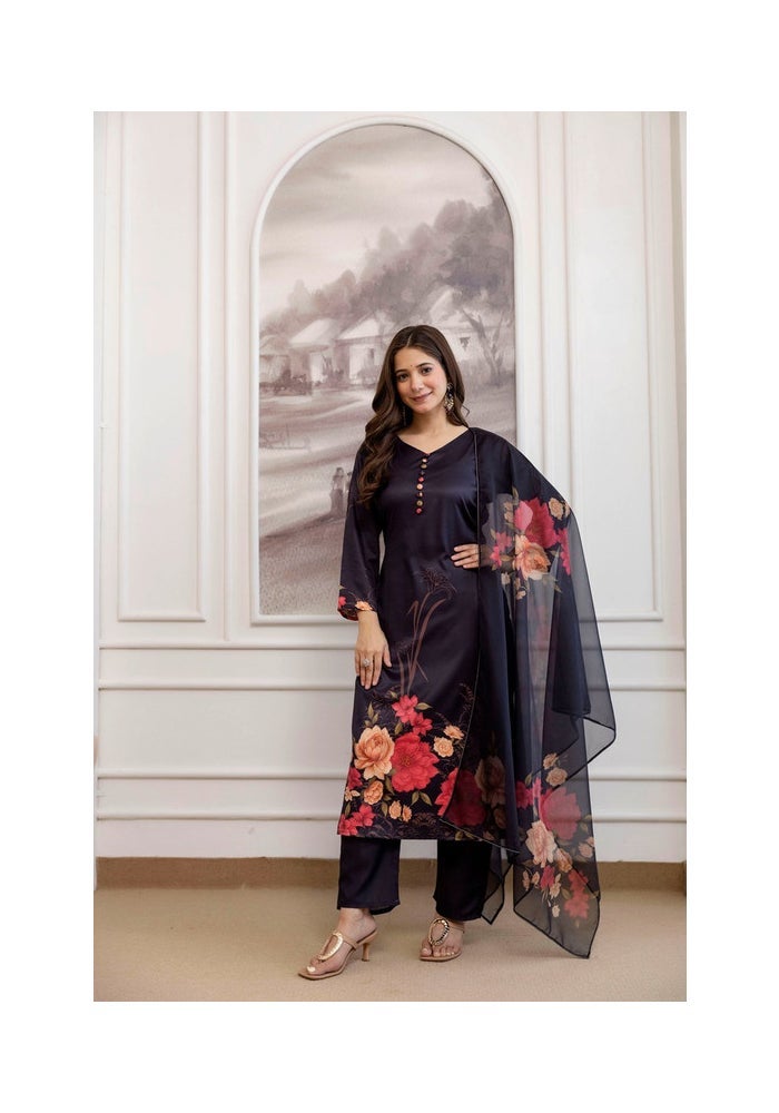Malishka Export Black Printed Kurta Pant Set With Dupatta for Women - Image 4